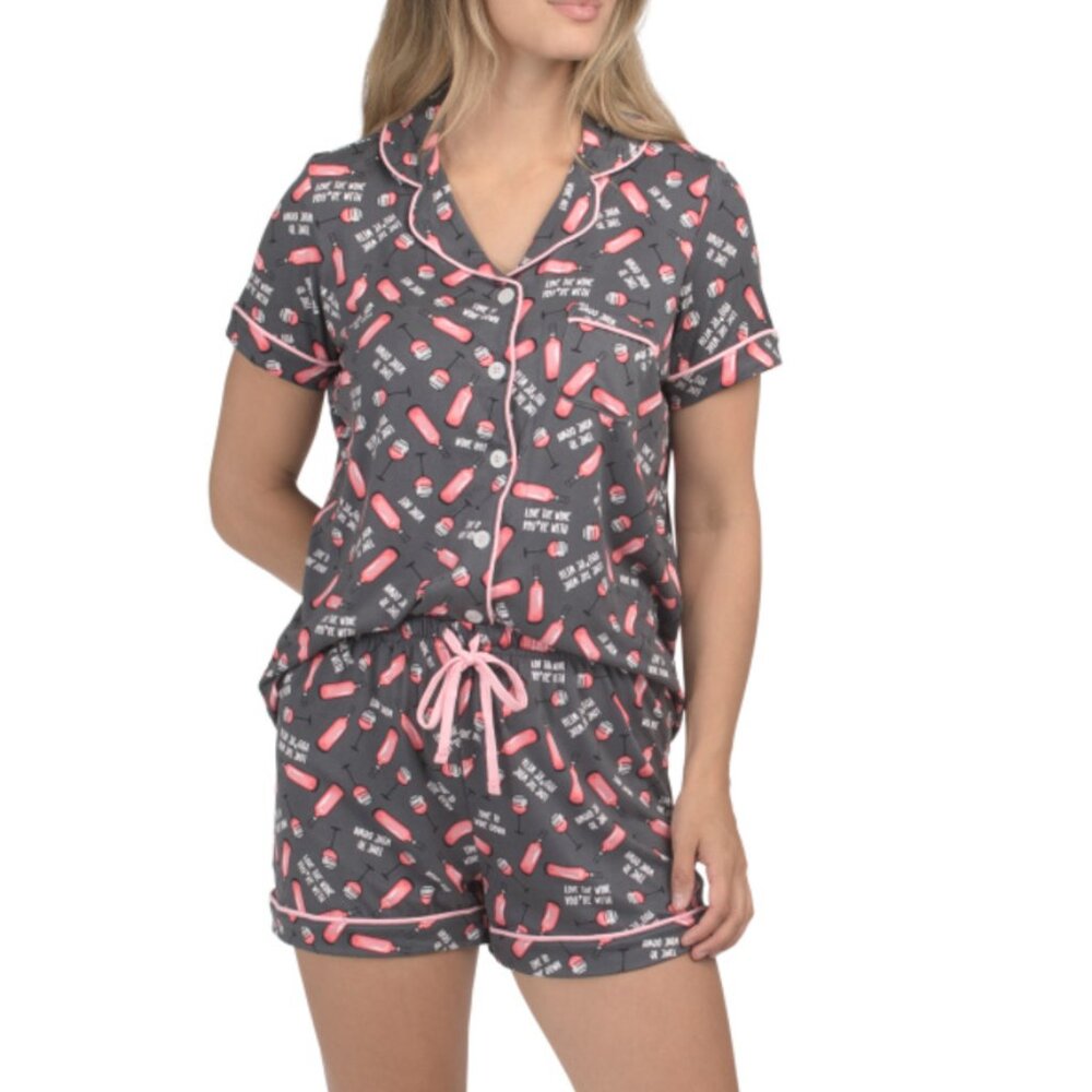 NWT PILLOW TALK Wine Time Top and Shorts Pajama Set